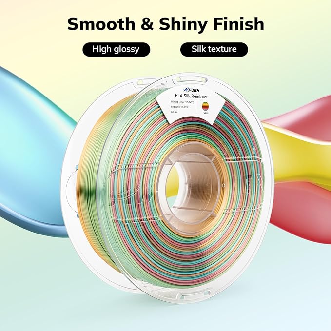AMOLEN Silk PLA 3D Printer Filament, Shiny Multicolor Fusion Rainbow PLA - Image 2