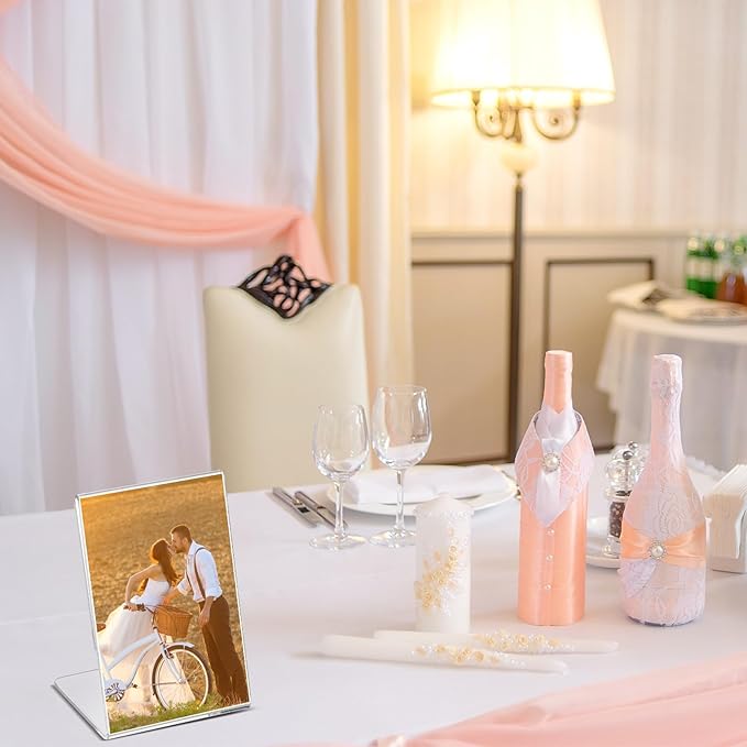 Ctosree 48 Pcs Acrylic Photo Frame L shape Slant Back Desktop Photo Frames - Image 7