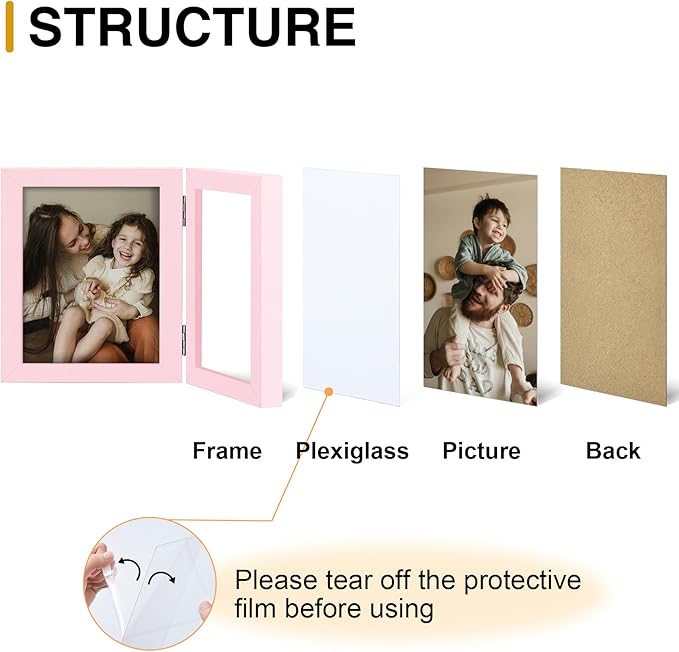 decorUhome Double 4x4 Picture Frame Vertical, Engineered Wood Bifold Photo Frame - Image 3