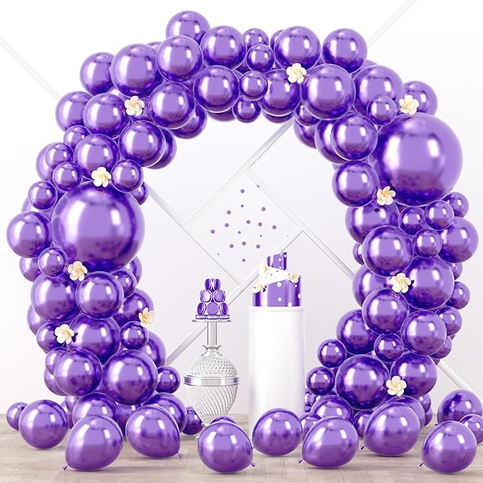 90pack Metallic Purple Balloons Different Size 18/12/10/5 Inch Metallic Purple by Voircoloria