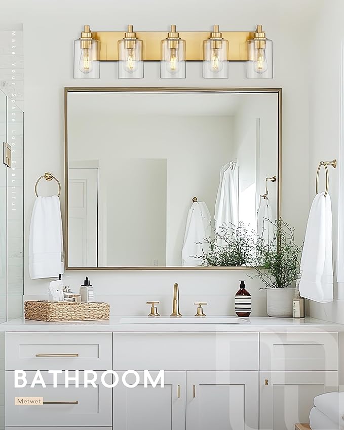 5-Light Bathroom Light Fixtures, 30 Inch Brushed Gold Vanity Light - Image 6