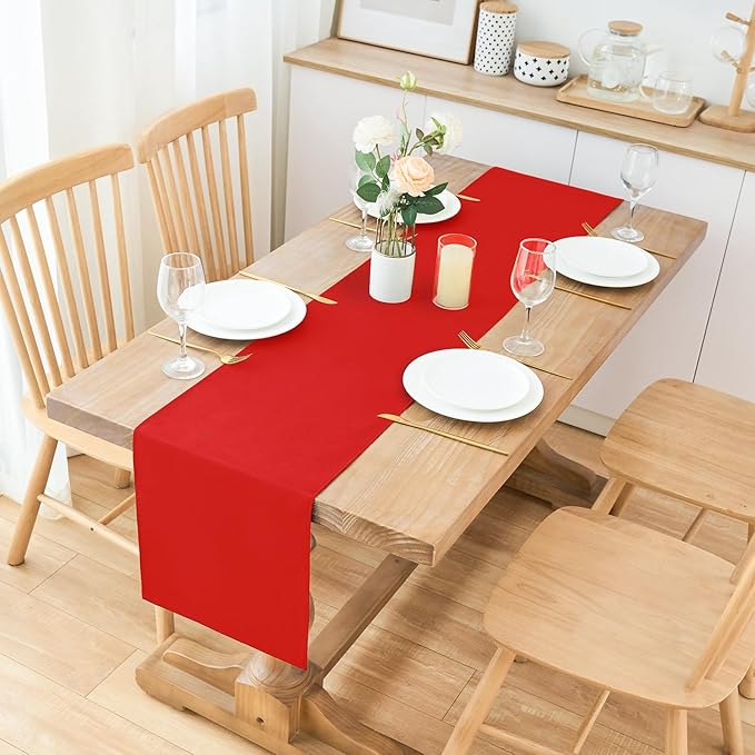 2 Pack Red Table Runner 12 x 90 Inch Solid Color Farmhouse Runners Coffee Table - Image 2