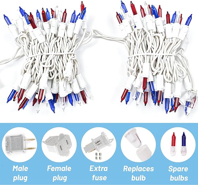 4th of July Decorations Lights Red White & Blue 100 Count 20 Feet Patriotic - Image 4