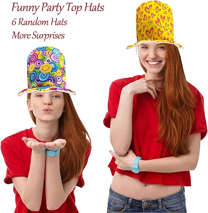 6 Assorted Pattern Funny Party Top Hats - Image 3