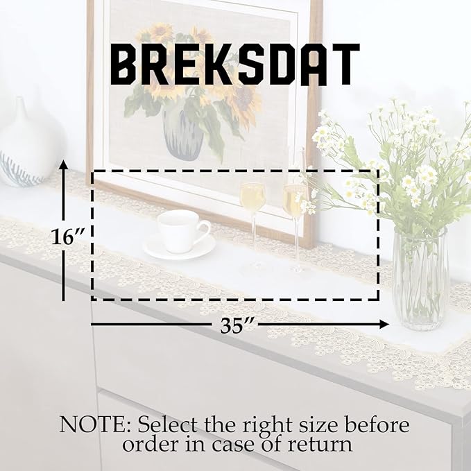 Beige lace Premium Rectangle Farmhouse Tablerunner Waterproof OilProof - Image 5