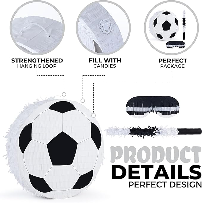 New Soccer Pinata Bundle with a Blindfold and Bat, Soccer Ball Pinata - Image 3