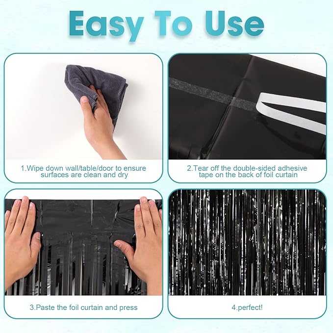 2 Pack Black Tinsel Foil Fringe Curtains, Metallic Tinsel Party Streamers - Image 4
