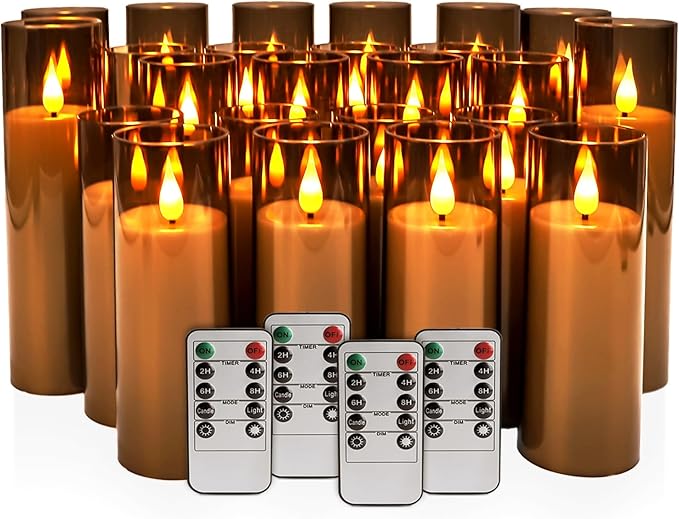 24-Pack Grey LED Flameless Pillar Candles - Image 4