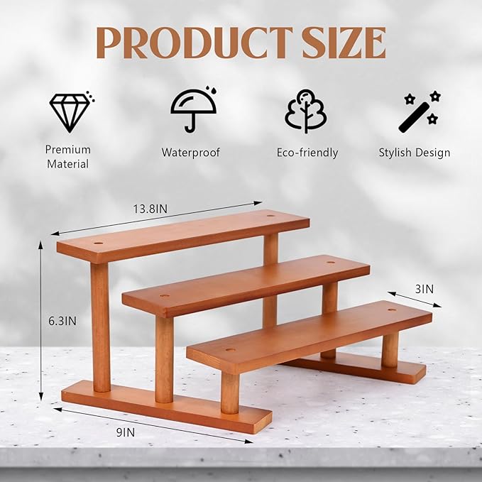 3 Tier Wooden Display Riser Stand Perfume Organizer, Dessert Table Display Set - Image 2