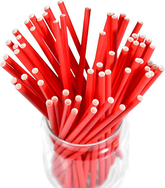 Disposable 7.75 inch Solid Red Paper Straws 100 Counts - Image 2