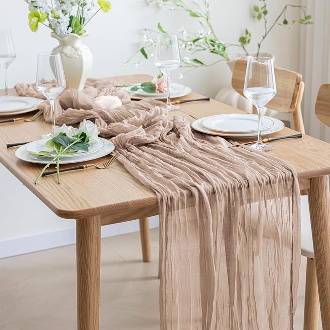 Asee'm 2pcs Cheesecloth Table Runner 120 Inches Long Nude Pink Boho Gauze - Image 6