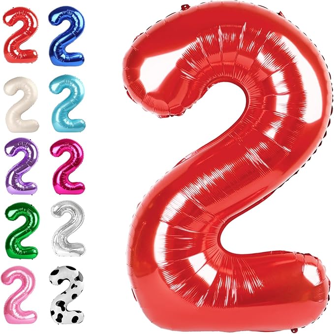 40 Inch Big Red Number 2 Balloon Birthday Decoration, Number 2 Helium Balloon by Upgesy