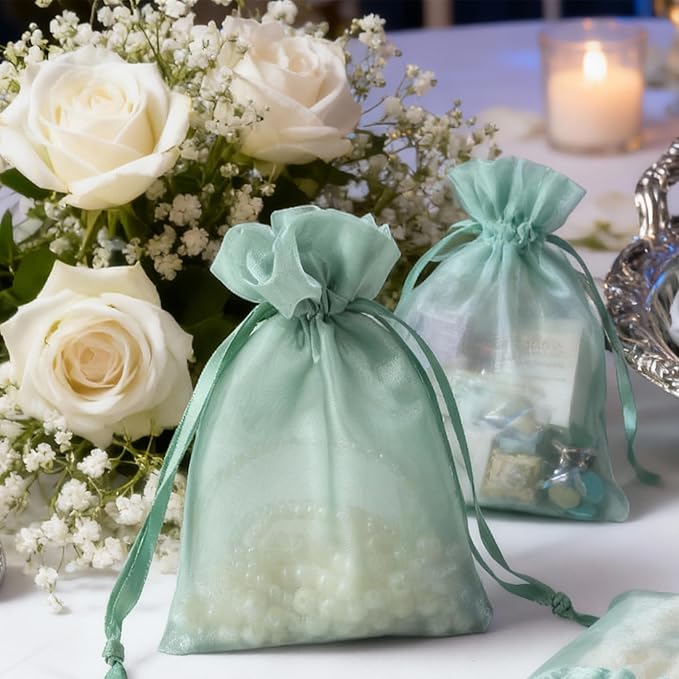 QIANF 20 Pcs Sage Green Small Organza Bags 4X6 inch - Image 9