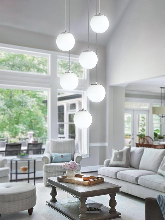 H 87in Globe Pendant Light 6-Lights Modern Hanging Chandelier - Image 5