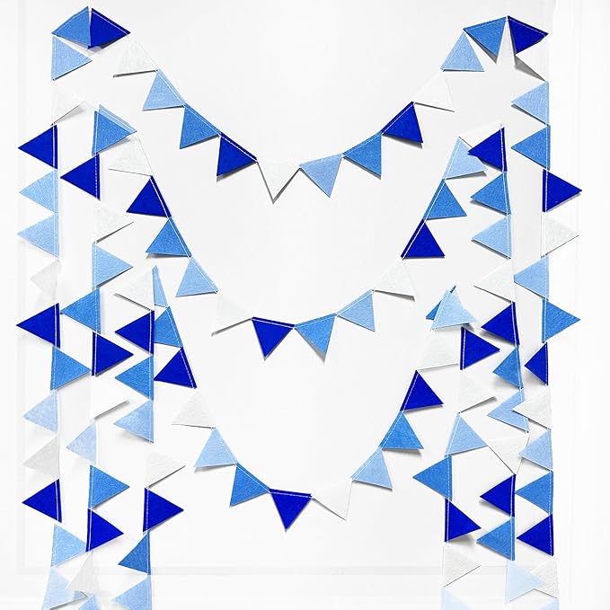 Blue Party Decorations Felt Hanging Triangle Mini Bunting Pennant Banner Flag - Image 5