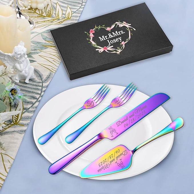Personalized Wedding Cake Knife and Server Set, Custom Names Cake Cutting Set - Image 5