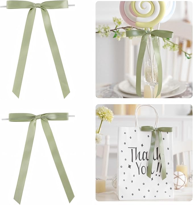 50 PCs Sage Green Bow 5 Inch Long Tail Bows by LiBongTa