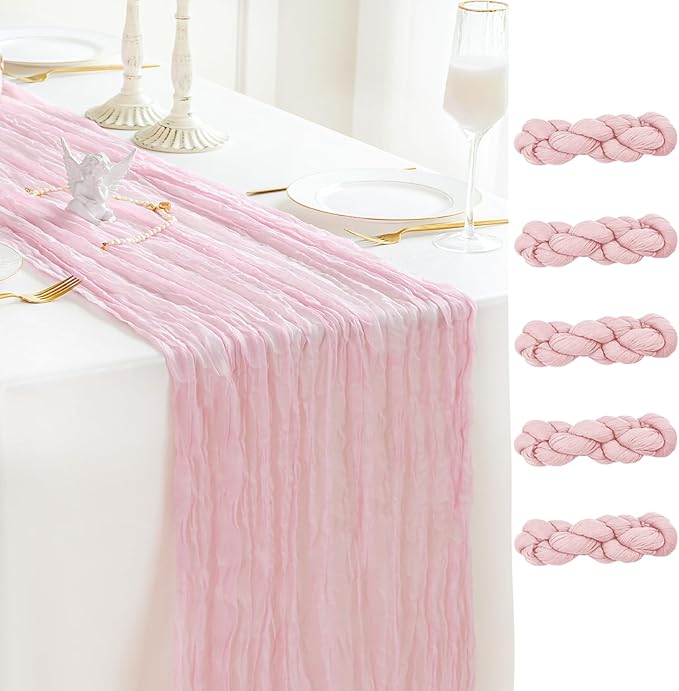 Sioloc 5 Pack Light Pink Cheesecloth Table Runner Fall Autumn Decor by HEALTHYCOMFORTLIFE
