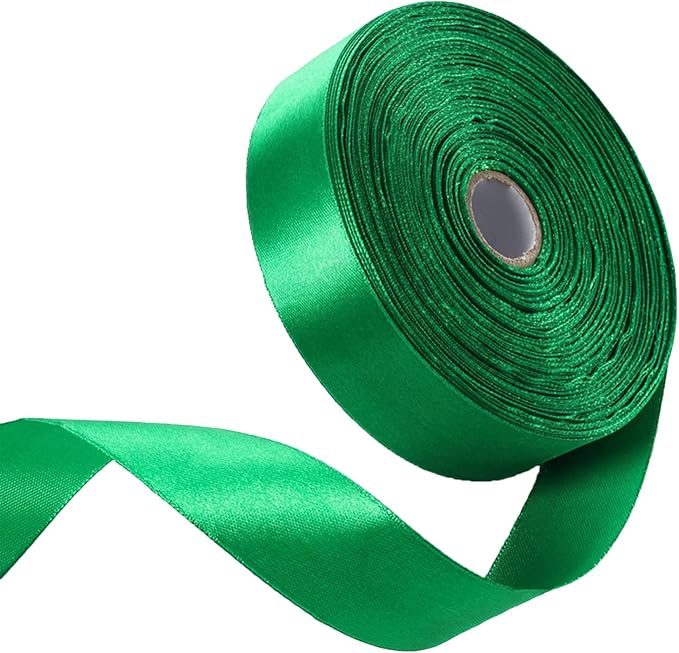 1" x 50 Yards Emerald Green Satin Ribbon Single Faced Fabric Ribbons by Oakarbo