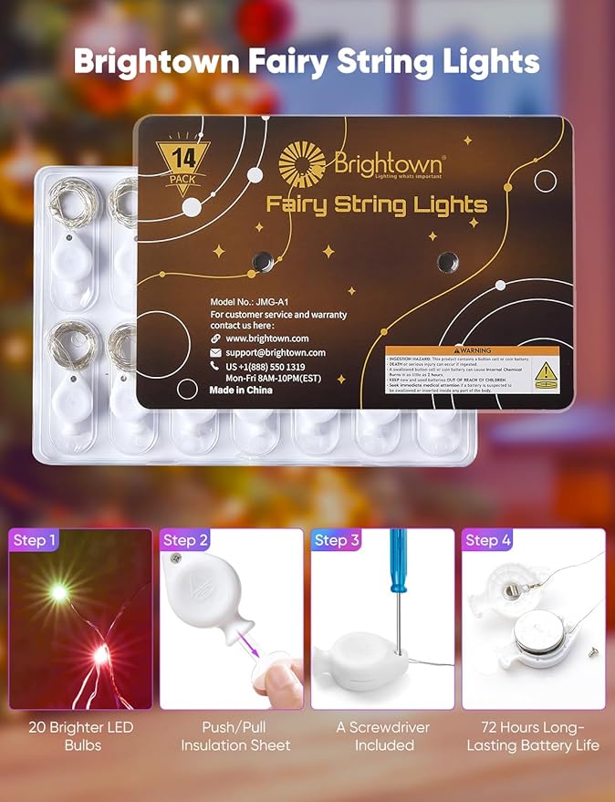 Brightown 14 Pack Multicolor LED Fairy Lights Battery Operated String Lights - Image 2