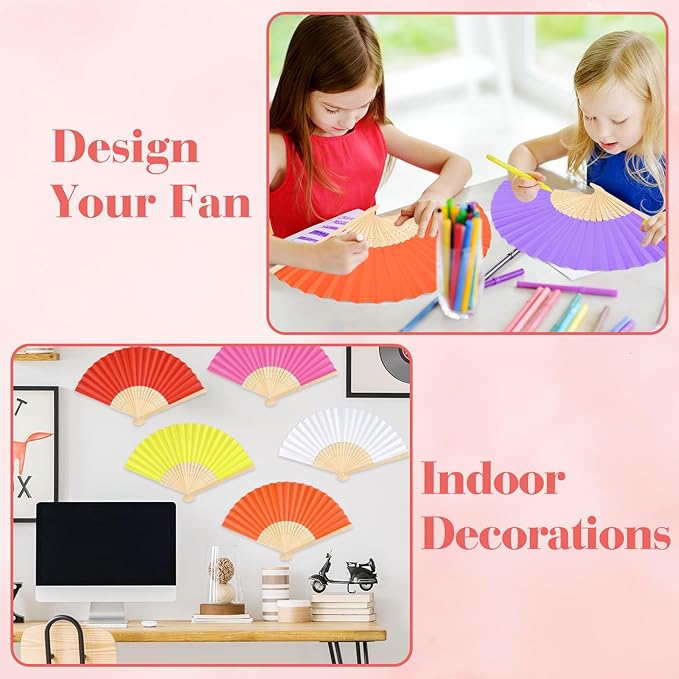 48 Pieces Hand Held Bamboo Folding Fans Paper Fans Handheld - Image 4