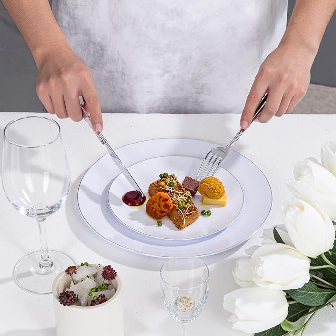 KIRE 200PCS Silver Plastic Plates - Image 9