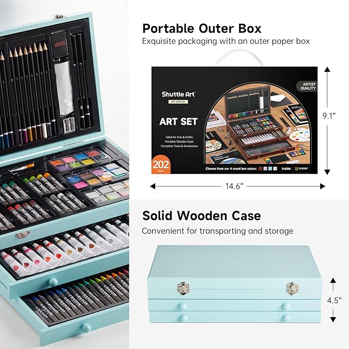 Shuttle Art Deluxe Gift Art Kit, 202-Piece Wooden Art Supplies Set - Image 7
