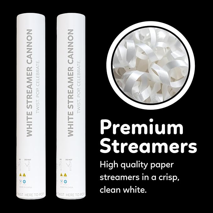 2 Pack Steamer Cannon Confetti Poppers | Biodegradable White Streamers | TUR - Image 4