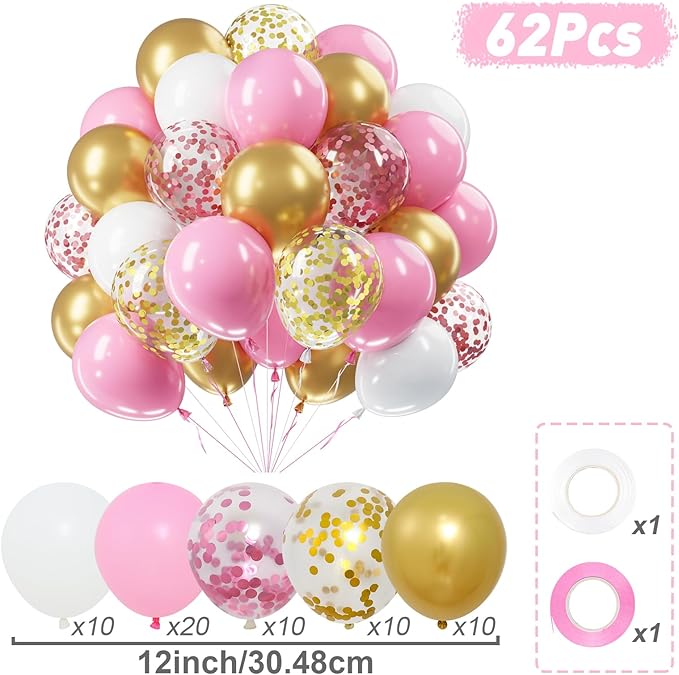 Netnology Pink Gold Confetti Balloons Set - Image 2