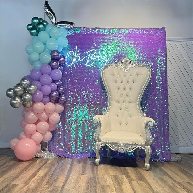 JYFLZQ Lavender Payette Sequin Backdrop Curtains 8ft x 8ft Glitter Shimmer - Image 2