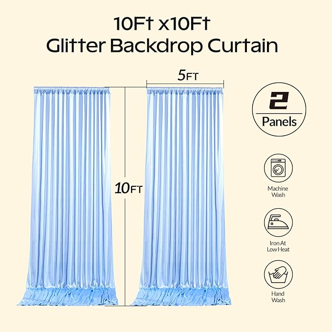 Blue Glitter Backdrop Curtain for Parties Wedding, 10Ft x 10Ft Satin Shimmer - Image 9