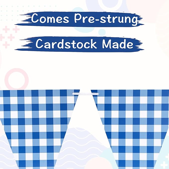 2 Pieces Blue Checkered Flags Banner, Double Sided Blue and White Gingham - Image 3