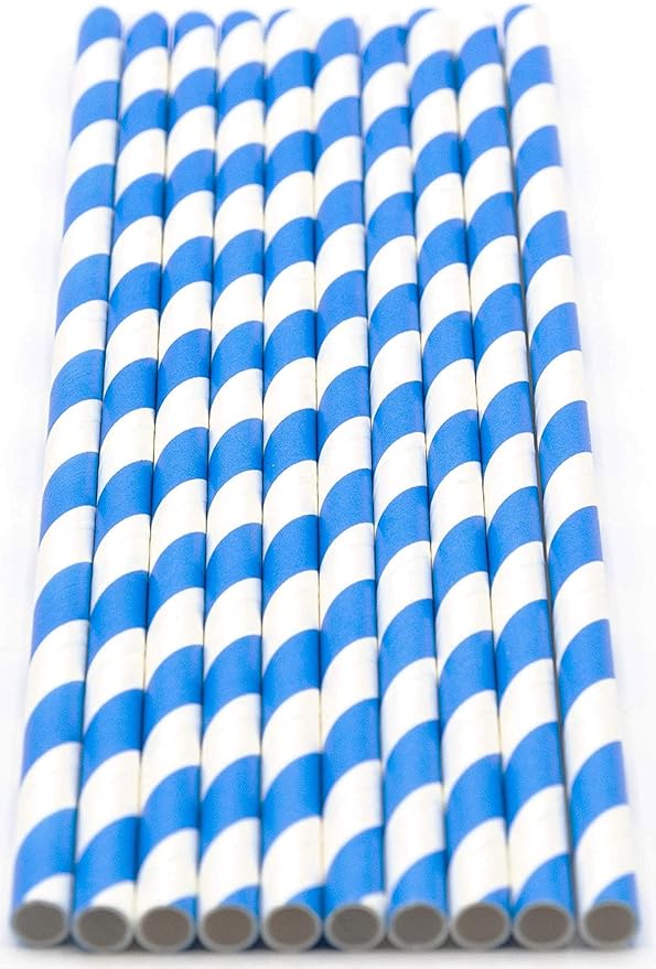 Pack of 900 Sky Blue Swirls Biodegradable 4-Ply Paper Drinking Straws - Image 2