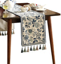 Decorative Linen Table Runner 71 Inches Long, Chinoiserie Blue Floral Cloth by bilingaier