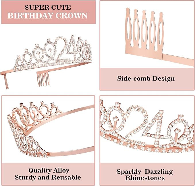24th Birthday Decorations for Women Including Birthday Sash, Tiara/Crown - Image 4