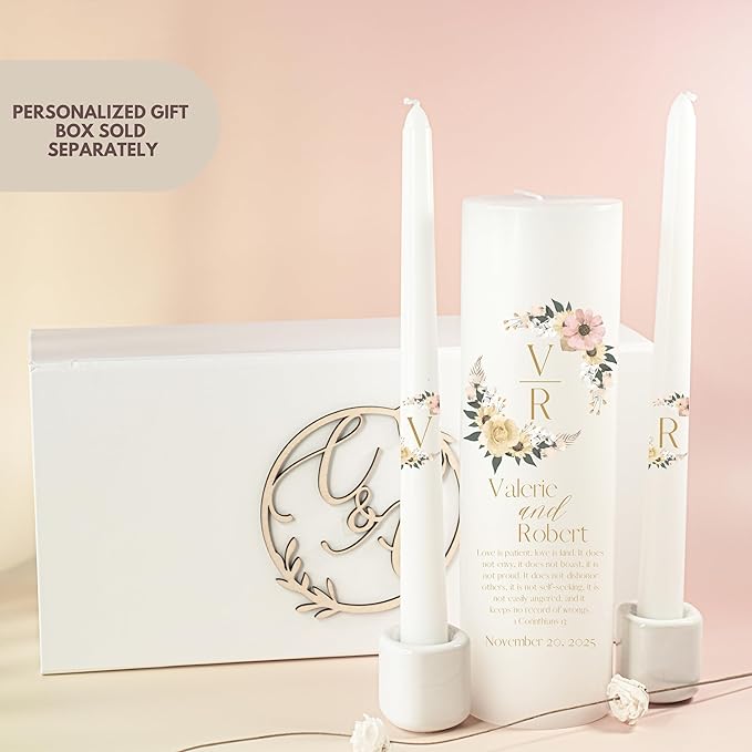 Unity Candles for Wedding, Modern Unity Set, Custom and Personalized Pillar and - Image 5
