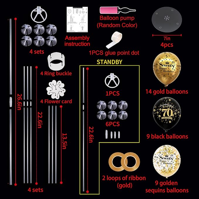 TONIFUL 4 Set Black Gold Balloon Stand Kit - Image 2
