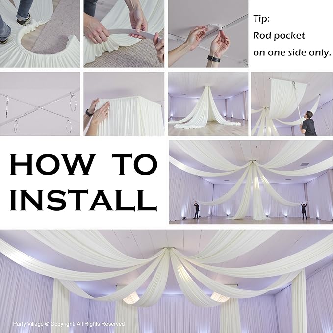 PartyVillage 4 Panels 5ftx30ft Ivory Ceiling Drapes - Image 9