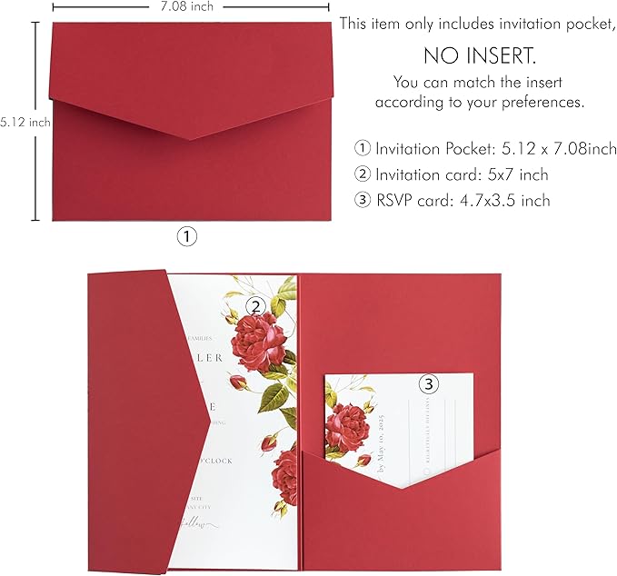 20 PCS Red Tri-fold Laser Cut Wedding Invitation Pockets - Image 2