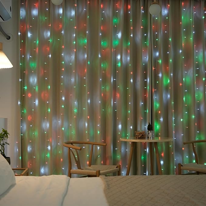 JMEXSUSS 300LED Red White and Green Christmas Curtain Lights by JMEXSUSS