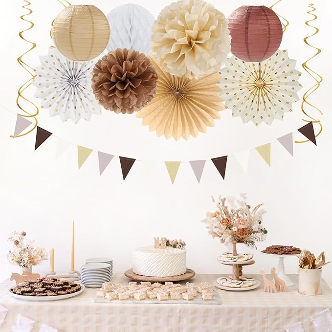 Boho Baby-Shower White-Brown Champagne Party-Decorations - Image 4