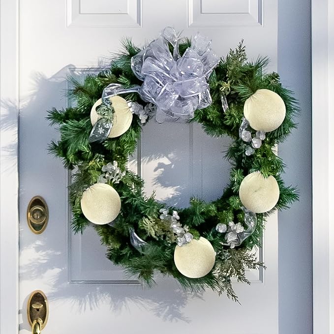 Beige Velvet Christmas Ball Ornaments - Image 5