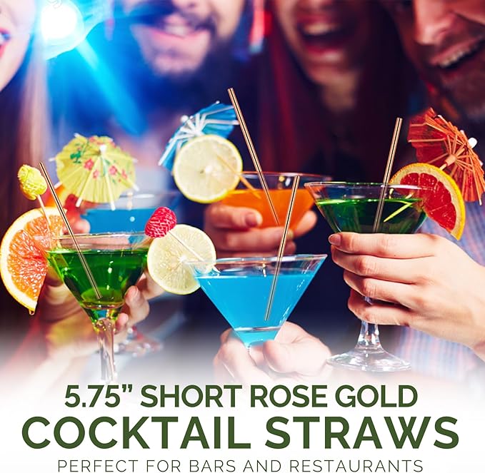 Rose Gold Paper Cocktail Straws, 5.75 inch, Disposable Short Small Drinking - Image 6