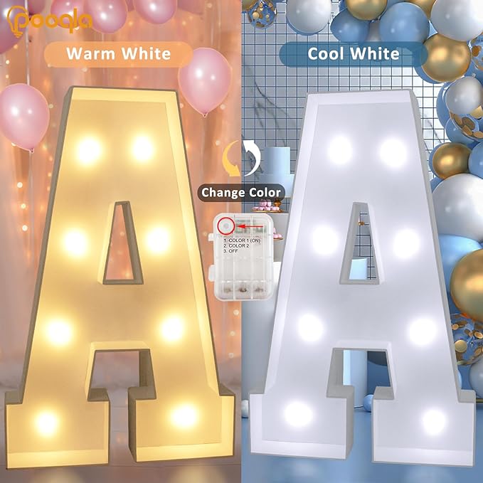 Pooqla 3FT Marquee Light Up Letters, Cool White and Warm White LED Big Mosaic - Image 2