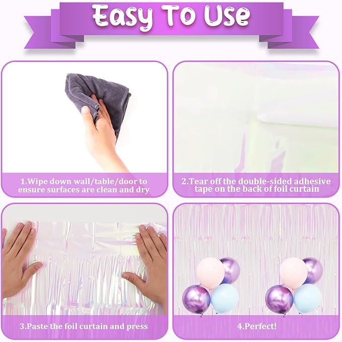 2 Pack Iridescent Tinsel Foil Fringe Curtains, Iridescent Party Decorations - Image 4