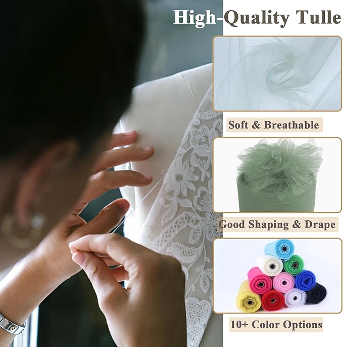 Moss Green Tulle Fabric Rolls 54 Inch x 40 Yards Large Mesh Tull Bolt - Image 4