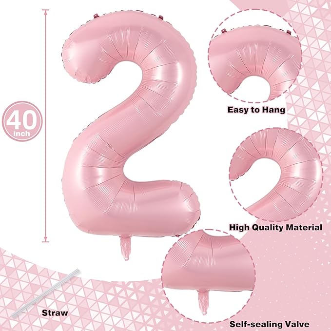 21 Balloons Number, Giant Pastel Pink Number 2 & 1 Helium Foil Balloon - Image 4