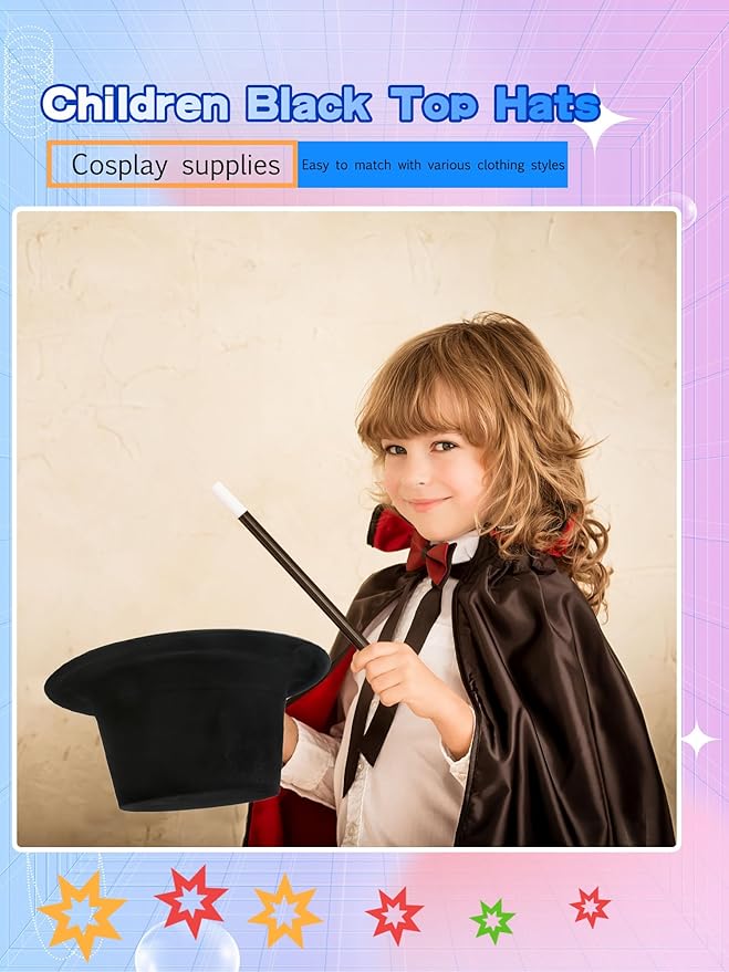 8 Pack Kids Plastic Top Hat Black Magician Hat Party Top Hat - Image 4