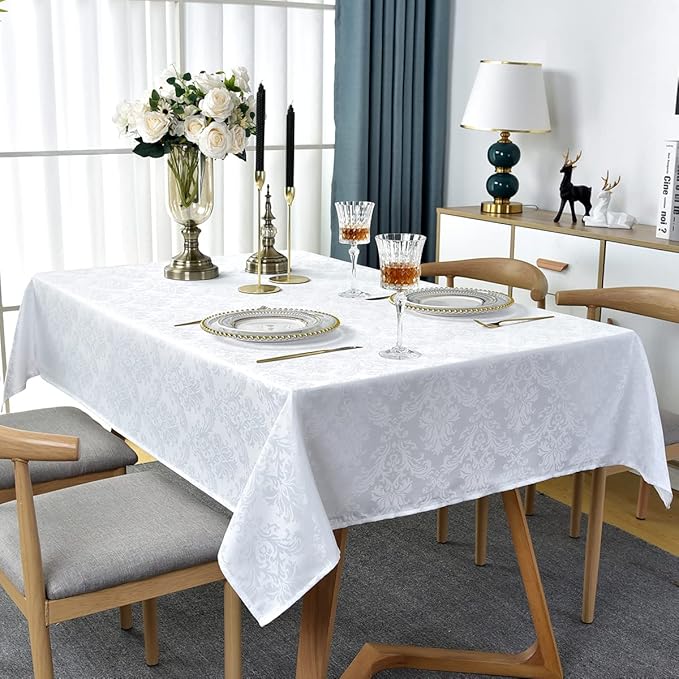 SASTYBALE White Tablecloth Rectangle 52 x 70 Inch Jacquard Damask Tablecloth - Image 2