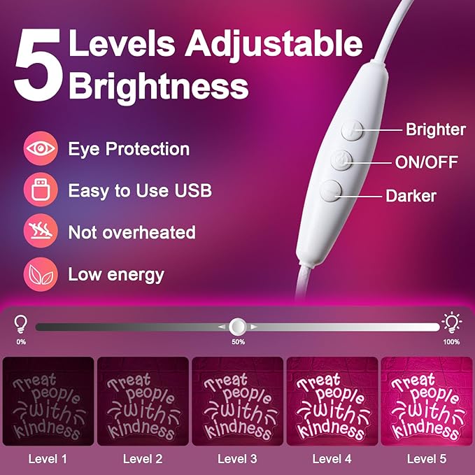 Treat People with Kindness Neon Sign, Dimmable Inspiring Letter Neon Lights USB - Image 4